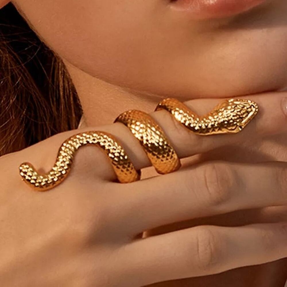 Gold Swirling Wrap Around Snake Ring - Picture 2 of 6